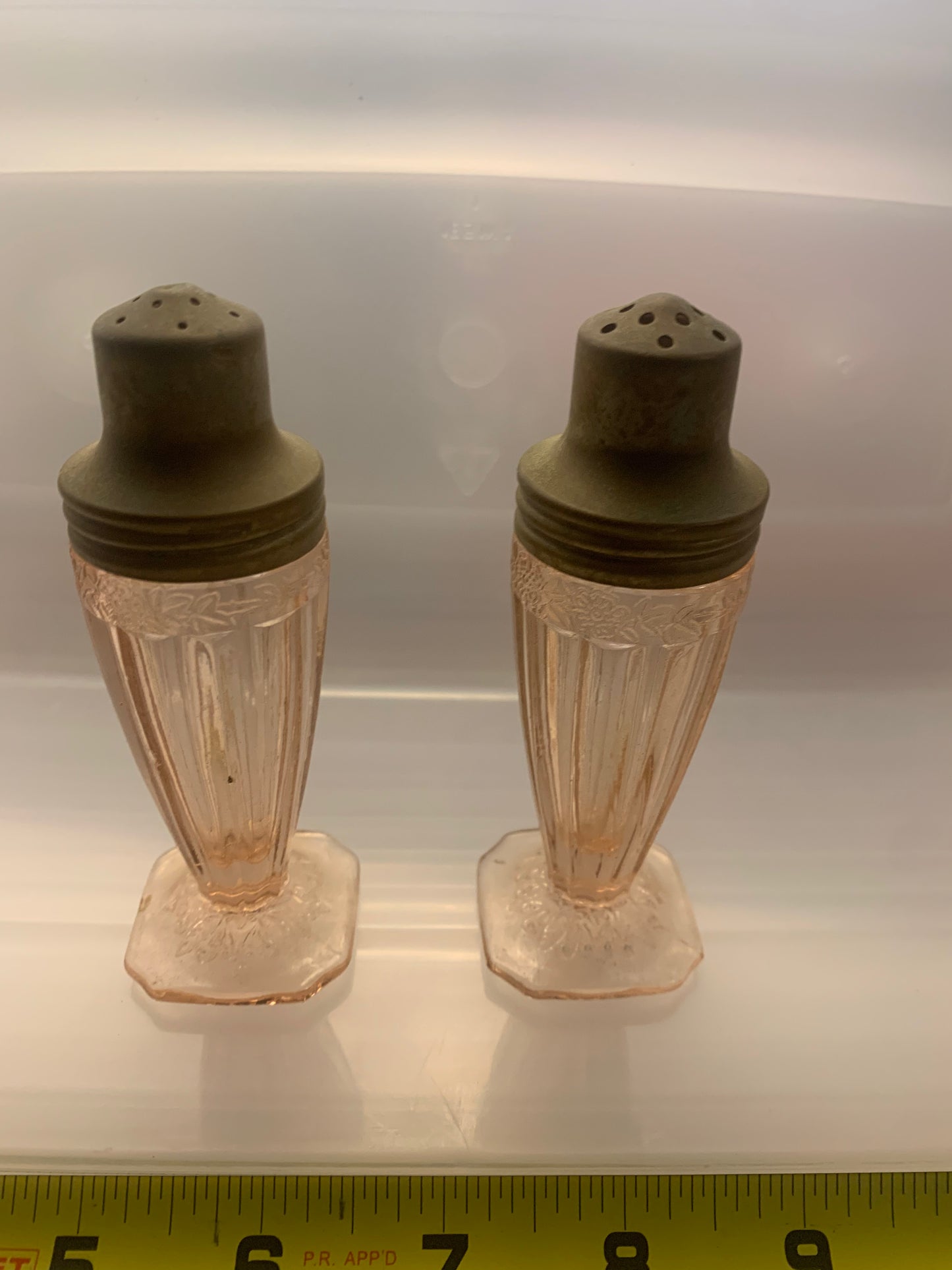 PINK DEPRESSION GLASS - SALT PEPPER SHAKERS
